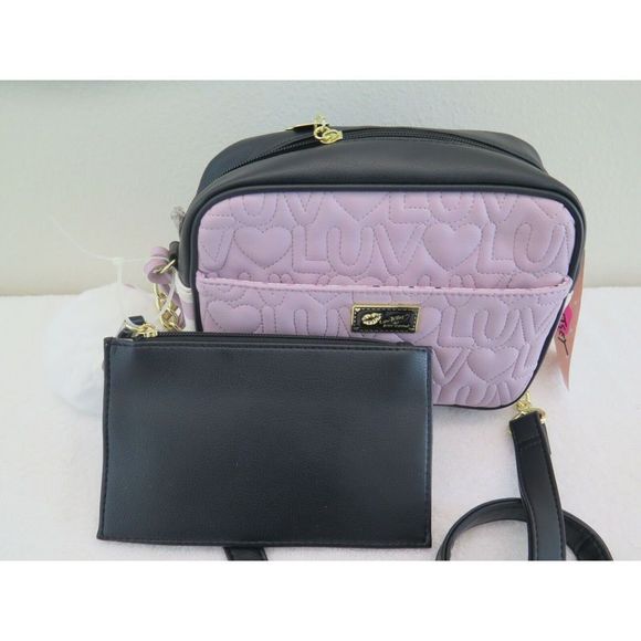 LUV BETSEY Quilted Striped MAUVE Crossbody and Pouch Set LBAIDEN Shoulder Bag - Picture 5 of 10